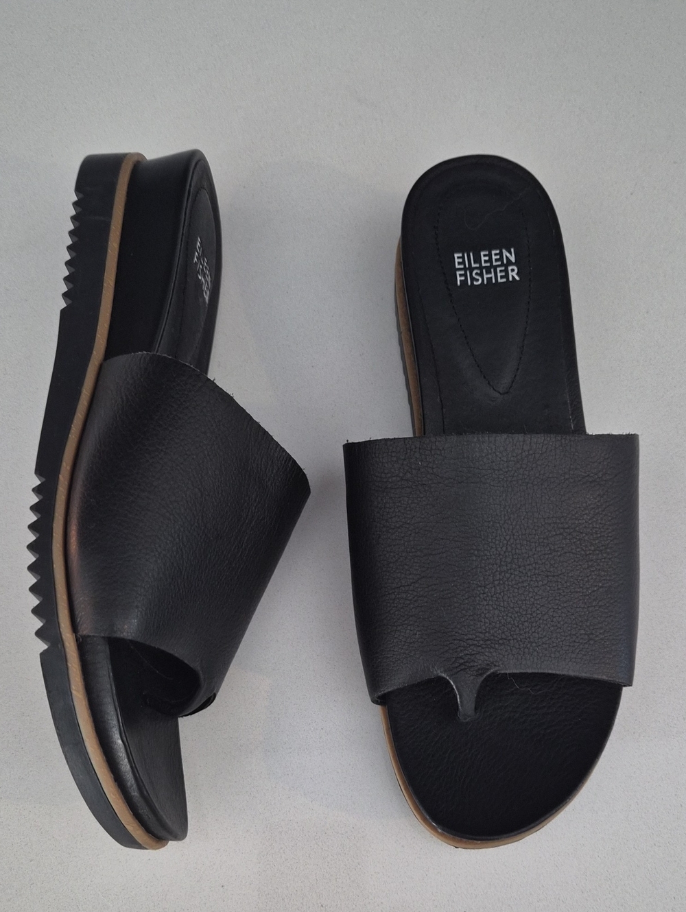 Eileen Fisher Women's Black Edge Leather Slide Sandal Size 8
